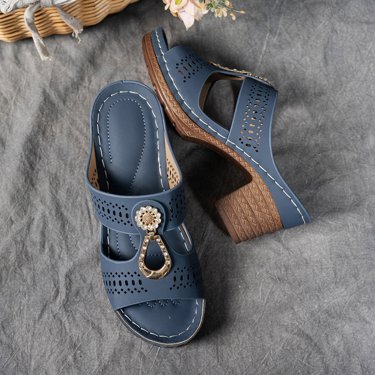 Orthopedic Rhinestones Heel Sandals