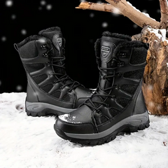 Men's Mid Calf Snow Boots, Winter Thermal Shoes, Windproof Hiking Boots With Fuzzy Lining